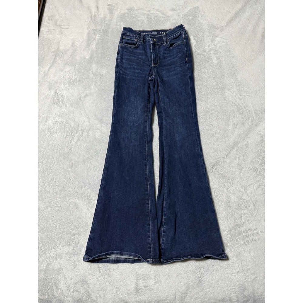 American Eagle Jeans Women's 00 Short Blue Super High Rise Flare Dark Wash 22x28